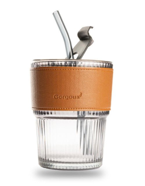 Glass Tumbler with Lid & Glass Straw Pack of 1, 450ml - Lootokart