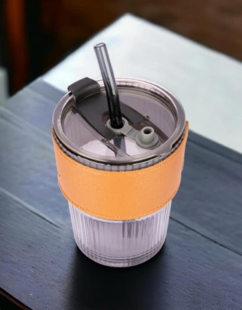 Glass Tumbler with Lid & Glass Straw Pack of 1, 450ml - Lootokart