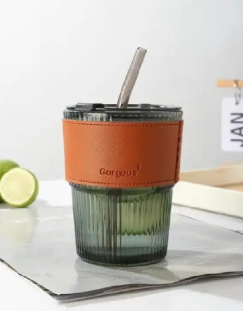 Glass Tumbler with Lid & Glass Straw Pack of 1, 450ml - Lootokart
