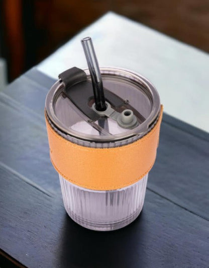 Glass Tumbler with Lid & Glass Straw Pack of 1, 450ml - Lootokart
