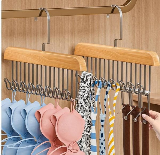 Multifunctional Wooden Hanger with Metal Hooks (Pack of 2) - Lootokart