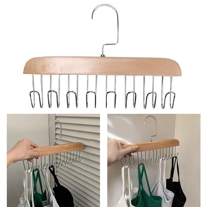 Multifunctional Wooden Hanger with Metal Hooks (Pack of 2) - Lootokart