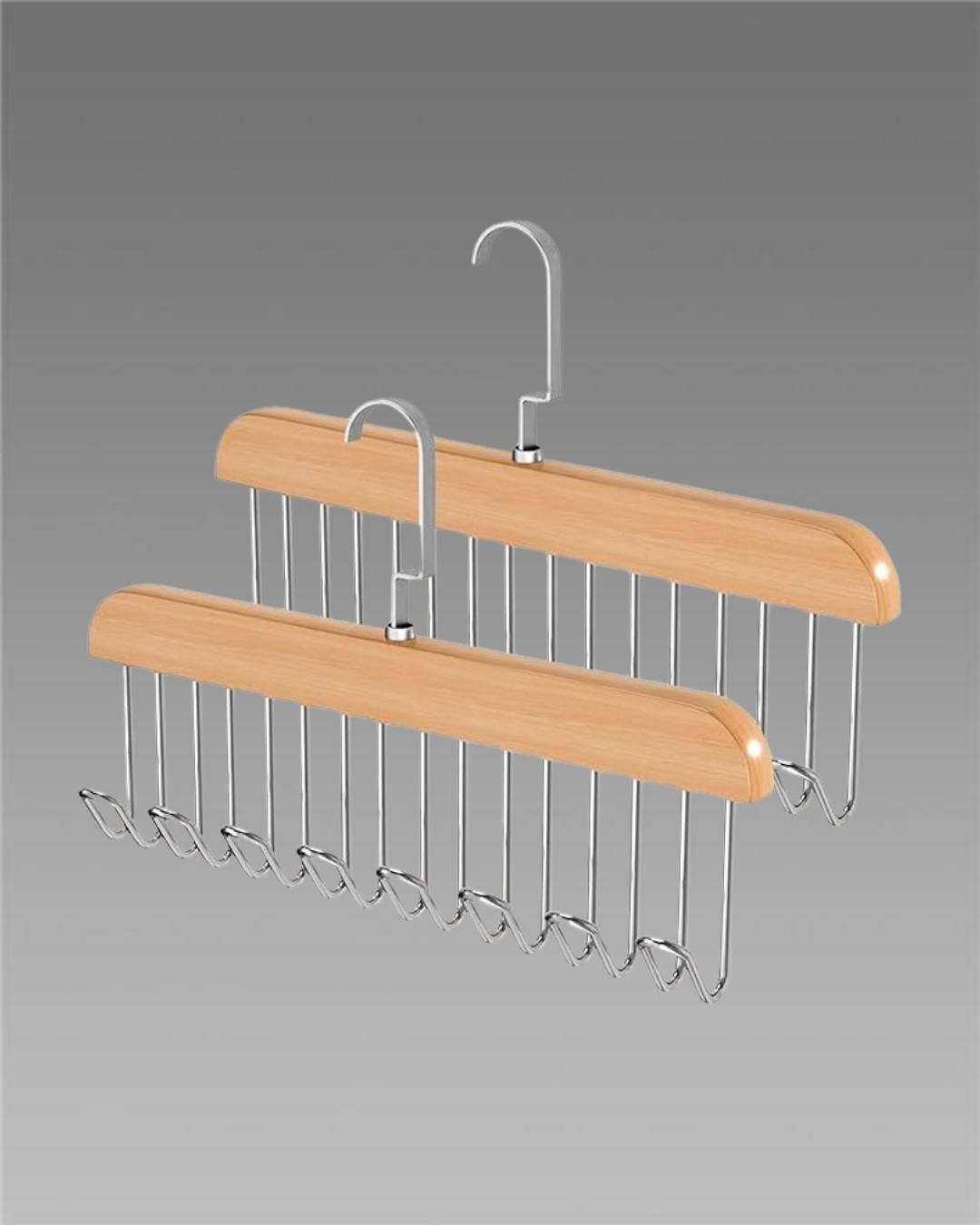 Multifunctional Wooden Hanger with Metal Hooks (Pack of 2) - Lootokart