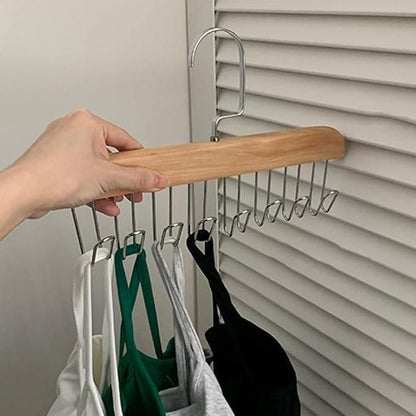 Multifunctional Wooden Hanger with Metal Hooks (Pack of 2) - Lootokart